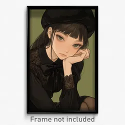 Art Poster - Girl Feeling Grouchiness Wearing Academic Hat Bow (Print)