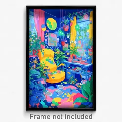 Art Poster - Bright Entertainment Room (Psychedelic Trippy Weird Cartoon Print)