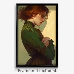 Art Poster - Woman Feeling Epiphany Wearing Realistic Green Sleeves (Art Print)