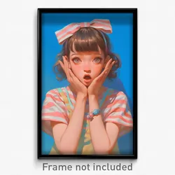 Anime Art Poster - Girl Feeling Astonished Wearing Burly Striped Bow (Print)