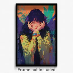 Art Poster - Girl Feeling Miserable Wearing Grand Green Wings (Print)