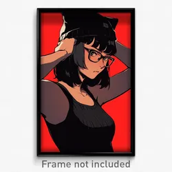 Anime Art Poster - Girl Feeling Hate Wearing Glass Black Headwear (Print)
