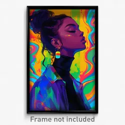 Art Poster - Woman Feeling Positive Wearing Warlike Earrings (Art Print)