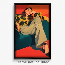 Art Poster - Woman Feeling Lazy Wearing Marvelous Grey Pants (Art Print)