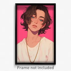 Art Poster - Boy Feeling Love Wearing Thrifty Necklace (Art Print)