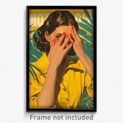 Russian Movie Poster - Woman Feeling Schadenfreude, Yellow Oversized Shirt