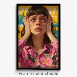 French Movie Poster - Girl Feeling Tired, Zany Pink Shirt (France Art Print)