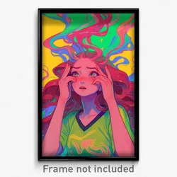 Anime Art Poster - Girl Feeling Resignation Wearing Fantastic V Neck (Print)