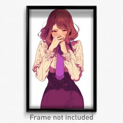 Anime Art Poster - Woman Feeling Disbelief Wearing Zany Purple Necktie (Print)