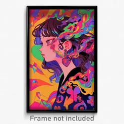 Anime Art Poster - Woman Feeling Self Conscious, Creative Heart Earrings (Print)