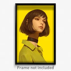 Anime Art Poster - Woman Feeling Liking Wearing Active Yellow Choker (Print)