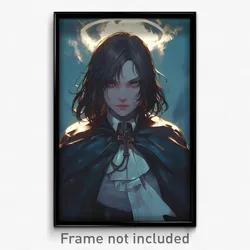 Anime Art Poster - Girl Feeling Vengeful Wearing Angelic Collared Cape (Print)