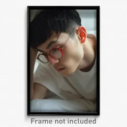 Art Poster - Man Feeling Shameless Wearing Red Grey Framed Eyewear (Print)