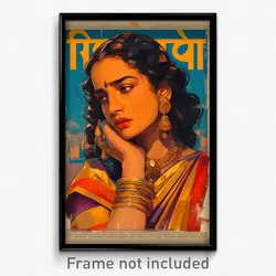 Bollywood Movie Poster - Woman Feeling Unsettled, Magnificent Holding Ribbon