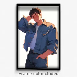 Anime Art Poster - Boy Feeling Dislike Wearing Enchanting Denim Jacket (Print)