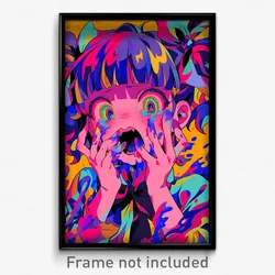Anime Art Poster - Girl Feeling Ecstatic Wearing Striped Black Bowtie (Print)