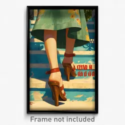 Vietnamese Movie Poster - Woman Feeling Patience, Whimsical Clog Sandals (Print)