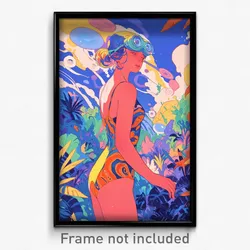 Art Poster - Woman Feeling Anticipation, International Orange Leotard (Print)