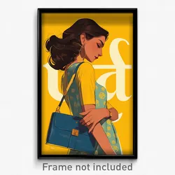Bollywood Movie Poster - Woman Feeling Carefree, Well To Do Blue Bag (Art Print)