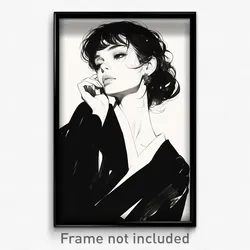 French Movie Poster - Girl Feeling Happy, Black And White Two Tone (Art Print)