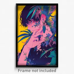 Anime Art Poster - Boy Feeling Expectancy, Flowery Feather Earrings (Print)