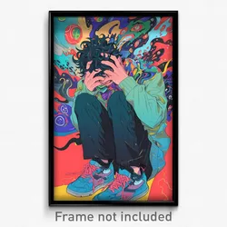 Anime Art Poster - Man Feeling Lazy Wearing Baggy Aqua Bowtie (Print)