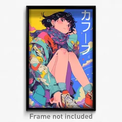 Movie Art Poster - Girl Feeling Friendliness, Baggy Multicolored Scarf (Print)