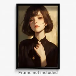 Anime Art Poster - Woman Feeling Insightful Wearing Posh Necklace (Print)