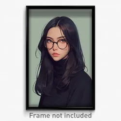 Anime Art Poster - Woman Feeling Joviality, Realistic Black Framed Eyewear