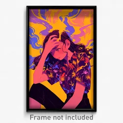 Anime Art Poster - Girl Feeling Anxious Wearing Cheery Print Shirt (Print)