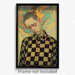 Art Poster - Man Feeling Sadness Wearing Gentle Checkered Shirt (Art Print)