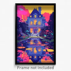 French Movie Poster - Digital Wire Frame Mansion (France Retro Film Art Print)