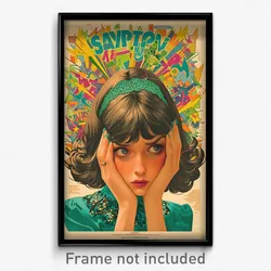 Greek Movie Poster - Girl Feeling Sympathy, Green Lace Trimmed Hairband (Print)