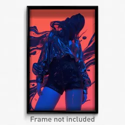 Art Poster - Woman Feeling Agitation Wearing Silver Black Shorts (Print)