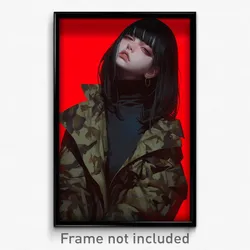 Anime Art Poster - Girl Feeling Tension Wearing Rich Camouflage Jacket (Print)