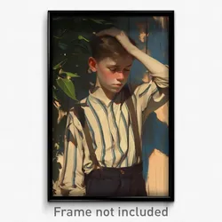 Art Poster - Boys Feeling Disheartened Wearing Worrying Vertical Striped Shirt