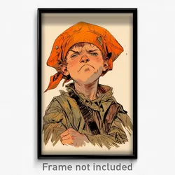 Art Poster - Boy Feeling Disgruntled Wearing Reasonable Orange Headwear (Print)