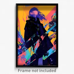 Art Poster - Woman Feeling Happy Wearing Baggy Black Coat (Art Print)