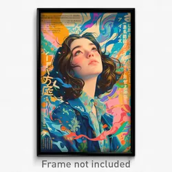 Greek Movie Poster - Girl Feeling Self Caring, Flippant Blue Jacket (Art Print)
