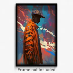 Art Poster - Man Feeling Mixed Up Wearing Orange Striped Jacket (Art Print)