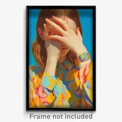 Art Poster - Woman Feeling Doubt Wearing Upbeat Wristband (Art Print)