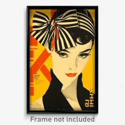 Greek Movie Poster - Woman Feeling Bliss, Flamboyant Striped Bow (Art Print)