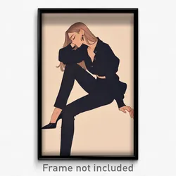 Art Poster - Woman Feeling Hospitable Wearing Complex Black Pants (Print)