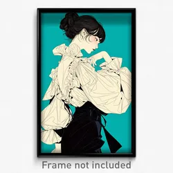 Art Poster - Woman Feeling Amusement Wearing Reasonable Frilled Sleeves (Print)