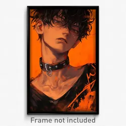 Anime Art Poster - Man Feeling Scorn Wearing Flashy Orange Choker (Print)