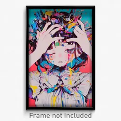 Anime Art Poster - Woman Feeling Self Loathing Wearing Creative White (Print)