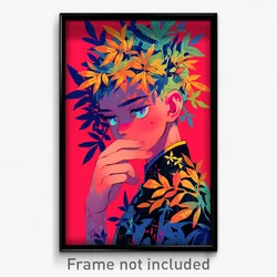 Art Poster - Boy Feeling Hate Wearing Livid Leaf Hair Ornament (Art Print)