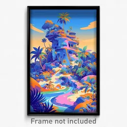 Art Poster - Fabulous Exotic Island (Psychedelic Trippy Weird Cartoon Print)