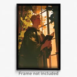 Art Poster - Man Feeling Patience Wearing Scholarly Cute Clothes (Art Print)