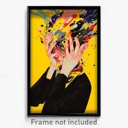 Art Poster - Man Feeling Depressed Wearing Kaleidoscopic Mittens (Art Print)